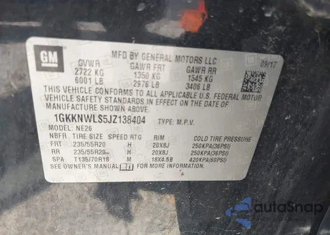 2018 GMC Acadia Slt-2 z USA, uszkodzony, nr VIN 1GKKNWLS5JZ138404